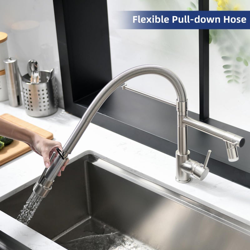 Fapully Kitchen Faucets with Pull Down Sprayer,Commercial Single Handle Kitchen Sink Faucet with LED Light,Brushed Nickel - Image 4